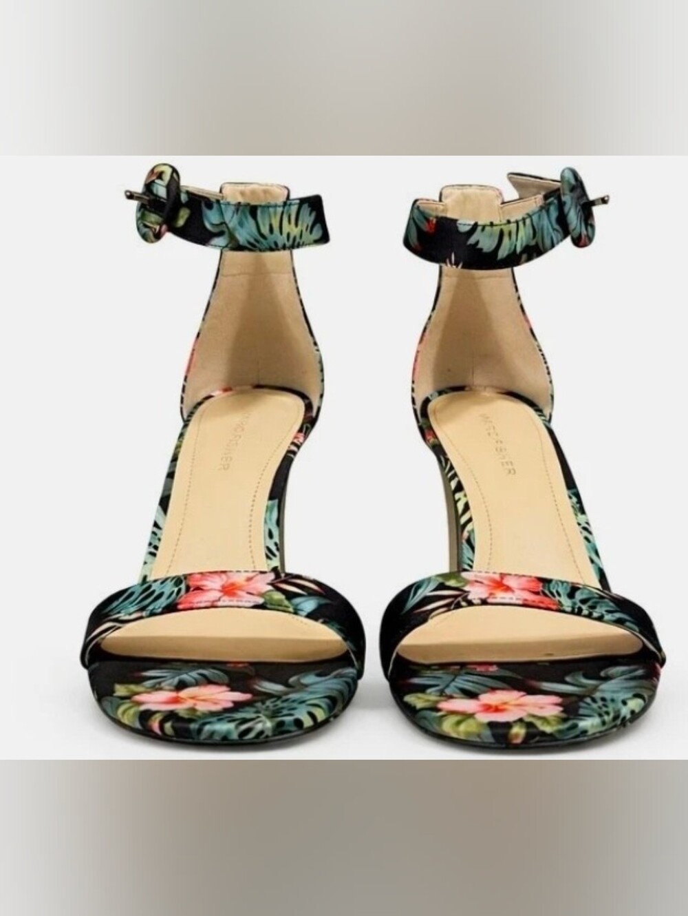 Marc Fisher Tropical Floral Ankle-Strap Heels - Teal & Black